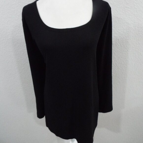 J. Jill Black Long Sleeve Scoop Neckline Layering Tee Neutral Lightweight Sz 2X - Picture 2 of 9